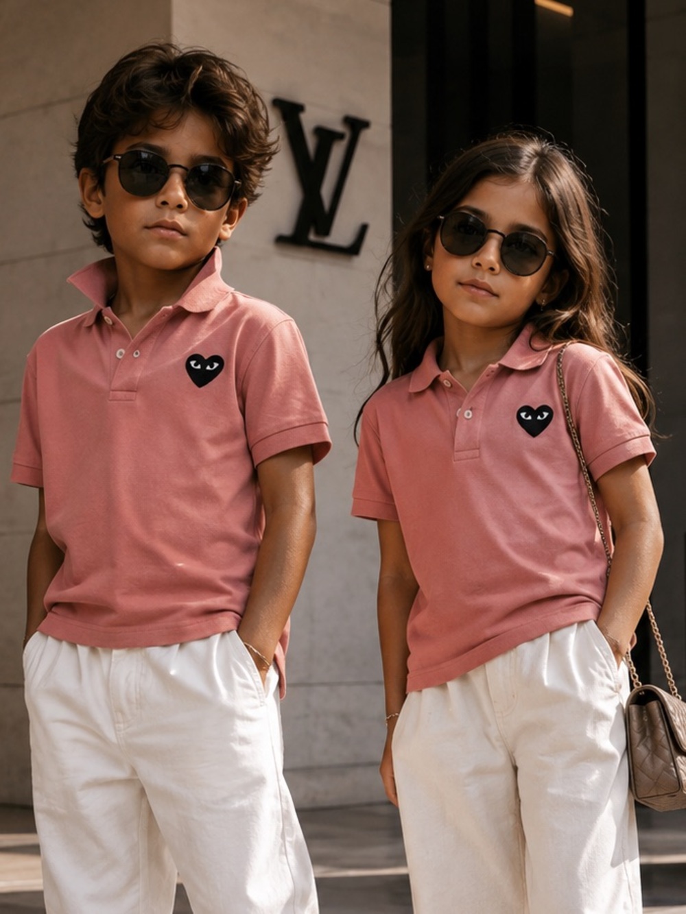 Kids Pink Comme des Garçons inspired Polo Shirt lola + boys size 4/5 garçons